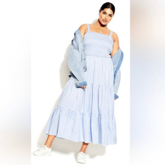 City Chic Dresses & Skirts - City Chic Blue and White Gingham Tiered Maxi Dress with Smocking Detail – XL